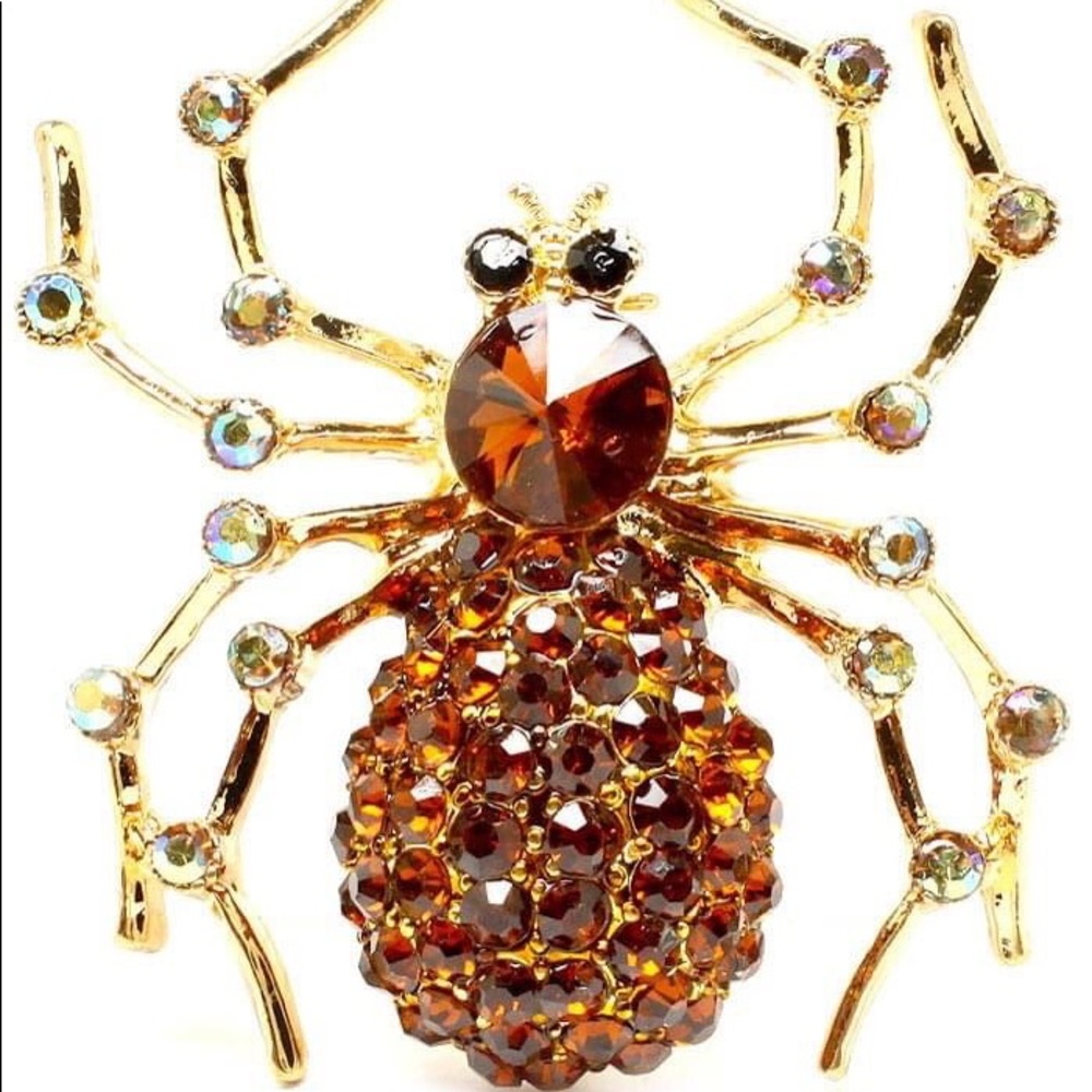 Golden Amber Spider Crystal Brooch